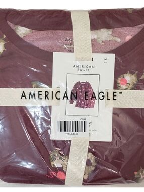 AMERICAN EAGLE Pajama Set Women Antique Rose Luxe Plush Cats NWT